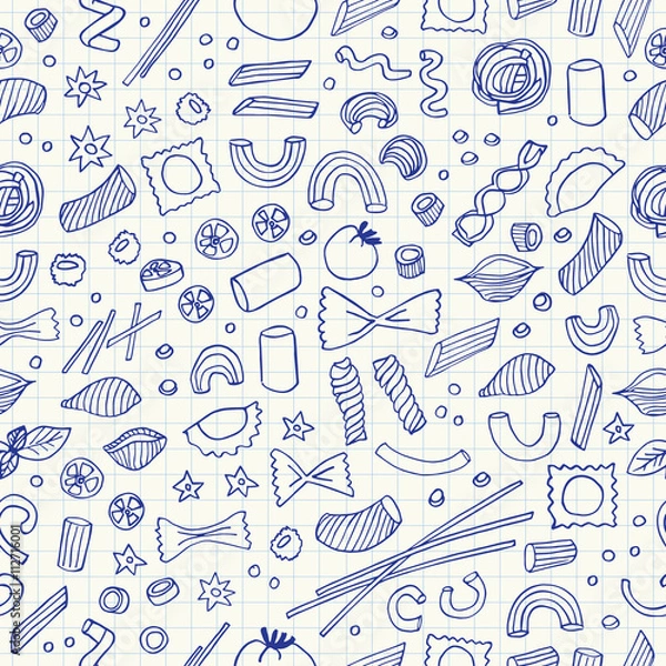 Fototapeta Hand- drawn pasta seamless pattern