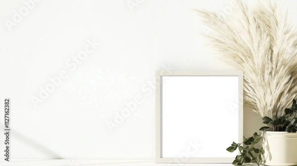 Fototapeta Minimalist home decor with blank frame and pampas grass