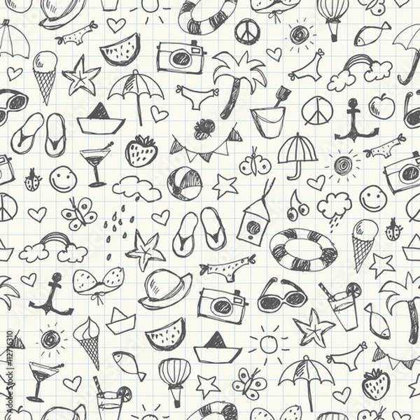 Fototapeta Summer Doodles seamless pattern. Vector illustration