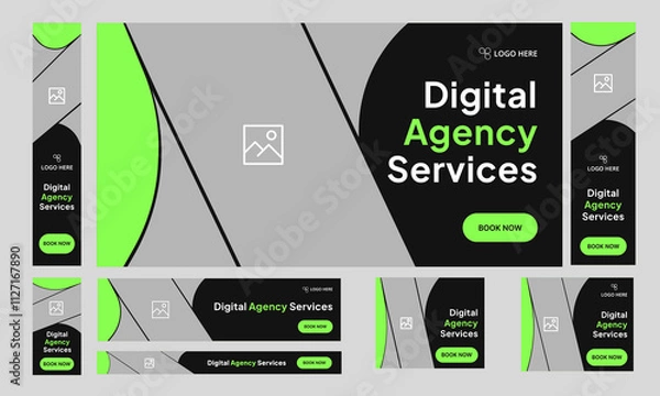 Fototapeta Trendy digital agency web set banner design for social media post, startup business web bundle banner design, web banner, customizable vector eps 10 file format