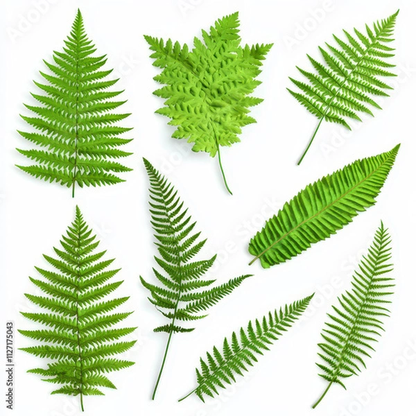 Fototapeta Fresh green fern leaves arranged in beautiful pattern, showcasing various shapes and sizes. Perfect for nature lovers and botanical enthusiasts