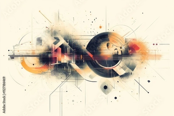 Fototapeta Abstract Geometric Composition with Vibrant Hues and Linear Elements