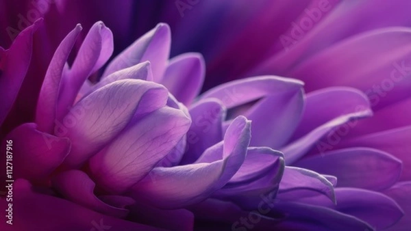 Fototapeta A close-up of a lavender flower with delicate petals, on a dark purple background. The background gradient smoothly transitions from dark purple to light lavender, creating a sense of depth and volume