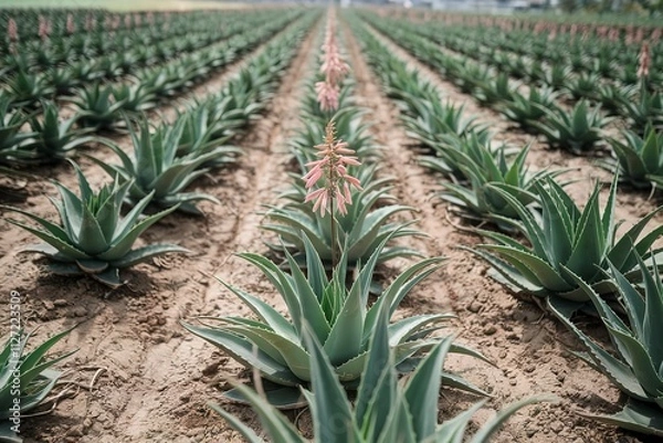 Fototapeta A photo of a plantation field of aloe vera plants