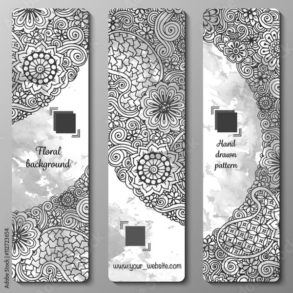 Fototapeta Abstract vector hand drawn doodle floral pattern card set. Series of image Template frame design for card.