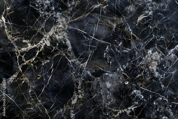 Fototapeta Photo of Deep black marble pattern with white veins. Background texture for backdrops or mapping