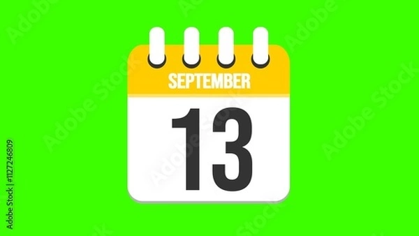 Fototapeta September 13. Cartoon style calendar. Cartoon style calendar with date and month name on green chroma key background. 4k.