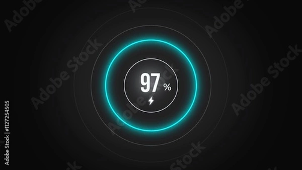 Fototapeta Loading screen at 97%, screen cell phone display while charging battery 97%.