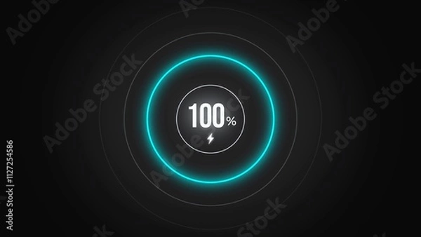 Fototapeta Loading screen at 100%, screen cell phone display while charging battery 100%.