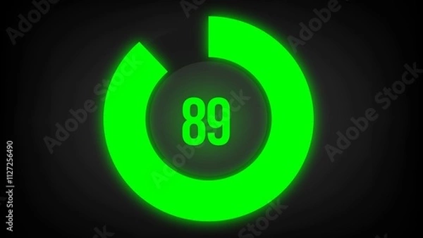 Fototapeta Numerical counting 89. Circular progress bar with bright neon green light in 89%.