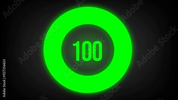 Fototapeta Numerical counting 100. Circular progress bar with bright neon green light in 100%.