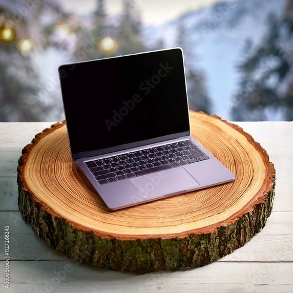 Obraz laptop on the table mcokup