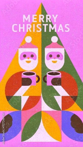 Fototapeta Abstract design of a two Happy jolly old father christmas   having a cup of tea.