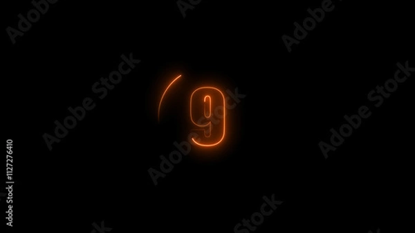 Fototapeta  nine seconds countdown neon glowing orange color 4k illustration on black background. loading orange color 4k illustration.