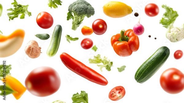 Fototapeta Fresh vegetables loating in the air