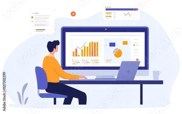 Fototapeta A business person utilizing digital marketing tools, demonstrating a forward-thinking approach to business.