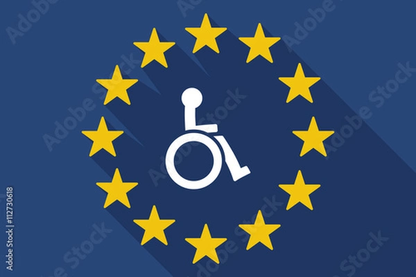 Fototapeta long shadow EU flag with  a human figure in a wheelchair icon