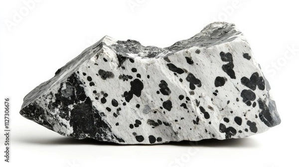 Obraz Natural volcanic perlite rock showcasing unique black and white speckled texture isolated on clean white background for geology or mineral collection.