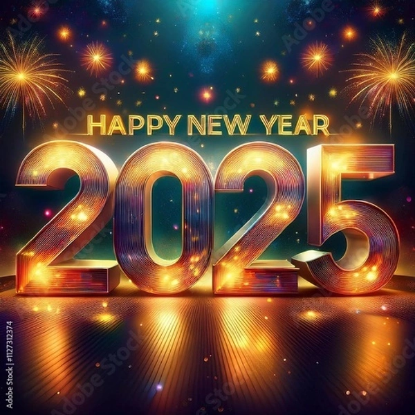 Fototapeta Decorative Happy New year 2025 celebration greeting background
