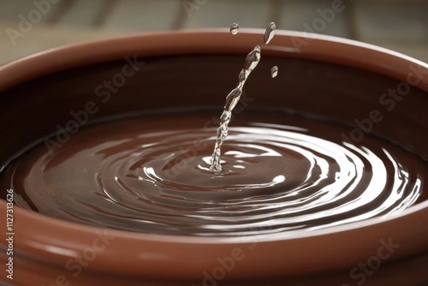 Fototapeta Water splashing in a terracotta pot creates ripples on a calm surface