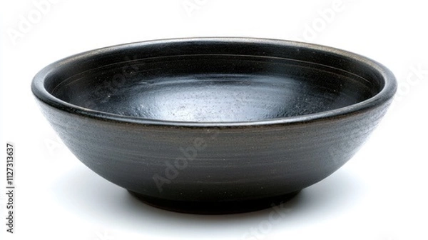 Obraz Elegant black salad bowl on a pristine white background showcasing its smooth texture and classic design for culinary presentations.