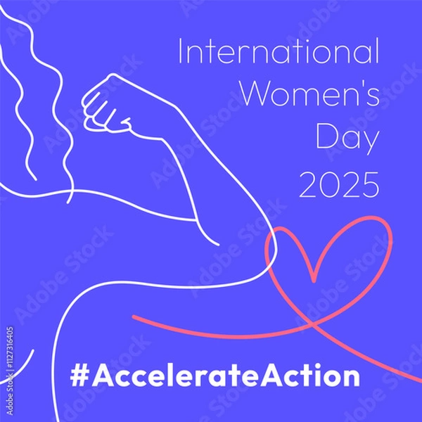 Obraz Accelerate Action campaign pose. International Women's Day 2025. Outline woman doing strength gesture with arm to show solidarity and support for women's rights and gender equality. Square banner