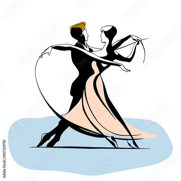 Obraz Romantic Couple Embracing in Pastel Line Art Expression of Love and Affection sharing tender moment HUGGING AND dancing