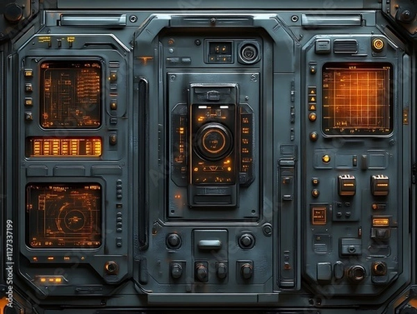 Fototapeta Futuristic Spaceship Control Panel Interface Design
