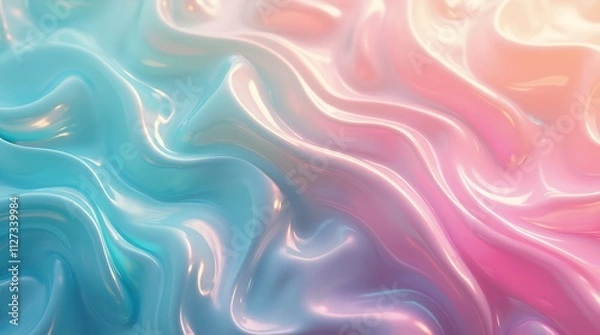 Fototapeta Abstract Pastel Swirls: Dreamy Iridescent Texture Background in Blue and Pink Hues