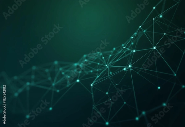 Fototapeta Abstract teal network mesh, interconnected nodes and lines forming a complex structure.