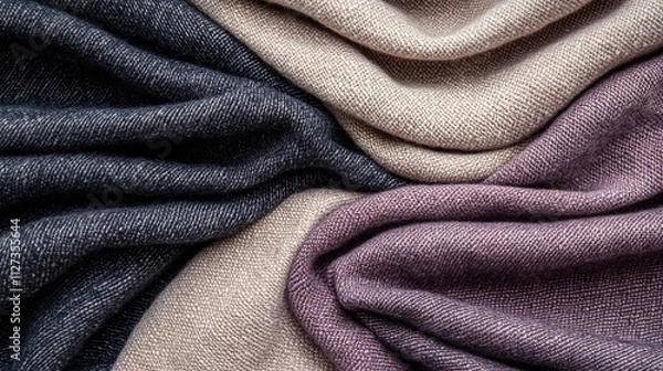 Fototapeta A diverse assortment of raw textiles including silk and wool, displayed in an arrangement that emphasizes texture and color.