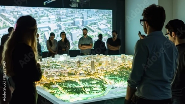 Obraz High-Tech Urban Planning Workshop Featuring 3D City Model Display