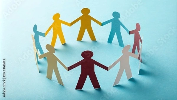 Fototapeta Colorful Paper Chain People Circle Unity Concept, Teamwork, Collaboration, Paper Crafts Teamwork, Unity