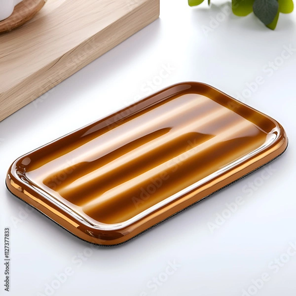 Fototapeta A sleek, brown rectangular tray with a glossy finish.