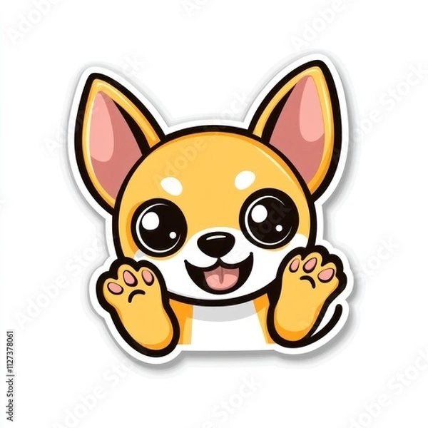 Fototapeta A cute cartoon corgi character with a happy expression, designed as a sticker.