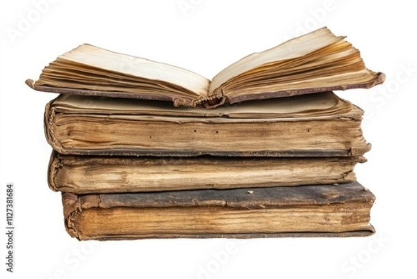 Fototapeta A stack of open books, isolated on a white background
