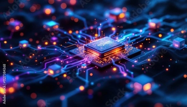 Fototapeta Futuristic Circuit Board Depicting Advanced Quantum Computing Technology