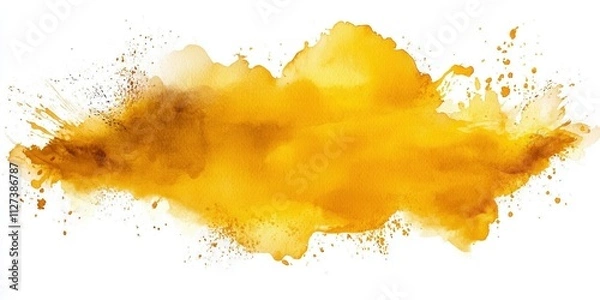 Fototapeta Vibrant yellow watercolor splash on white background capturing fluid art trends