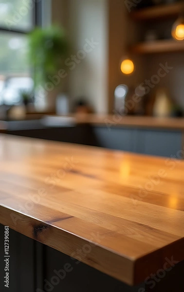 Fototapeta A selectively focused photograph of a wood table with end grain on its counter top is visually appealing._00002_