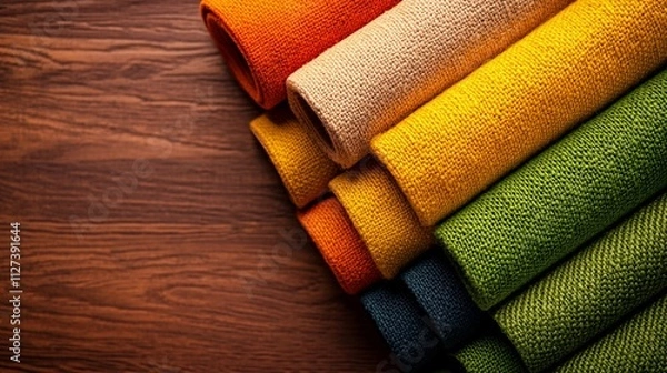 Fototapeta A variety of raw textiles featuring wool, cotton, and silk, displayed to emphasize natural textures and colorful versatility.