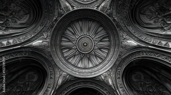 Obraz Intricate, dark, metallic, ornate ceiling design.