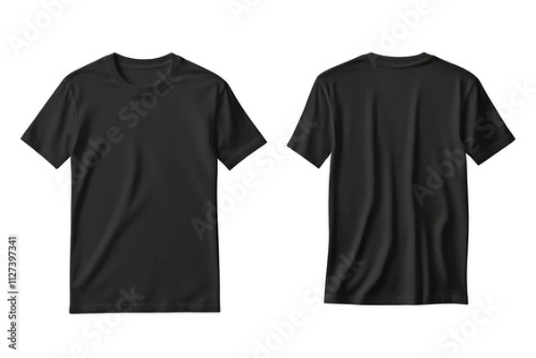 Obraz A black t-shirt is shown from the front and back, providing a blank template for design or branding purposes.
