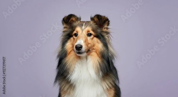 Fototapeta Elegant collie with majestic mane against soft purple background for pet enthusiasts