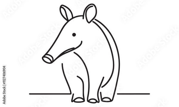 Fototapeta Line Art Illustration of a Cute Tapir Standing on a White Background