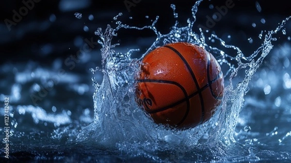 Fototapeta dynamic basketball splash in water, intense action shot