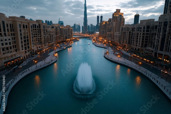 Obraz Dubai fountain performance at dusk near Burj Khalifa