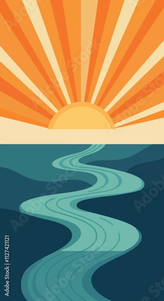 Obraz Modern Flat Vector Landscapes Sunrise and River Scenes
