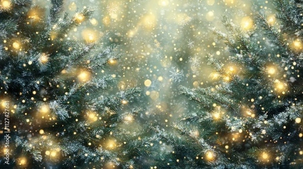 Fototapeta Dreamy christmas tree with glowing lights