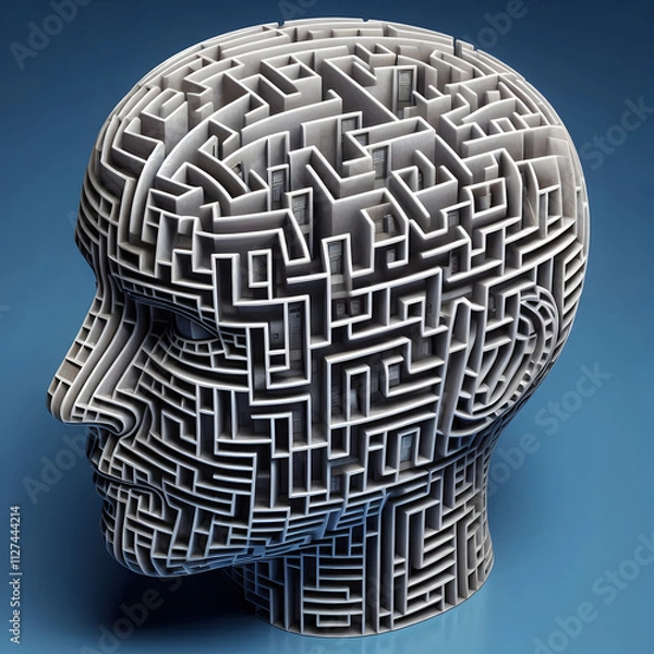 Fototapeta A maze-like head with endless doors and no way out.