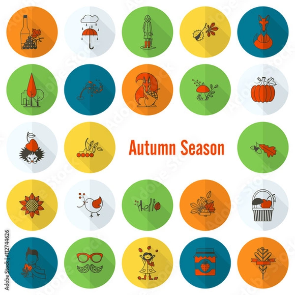 Fototapeta Set of Flat Autumn Icons